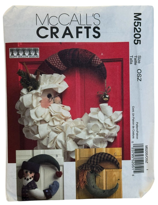 McCalls Sewing Pattern M5205 Christmas Santa Door Wreath Halloween Witch Moon UC