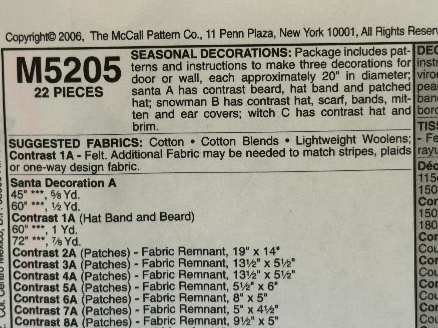McCalls Sewing Pattern M5205 Christmas Santa Door Wreath Halloween Witch Moon UC