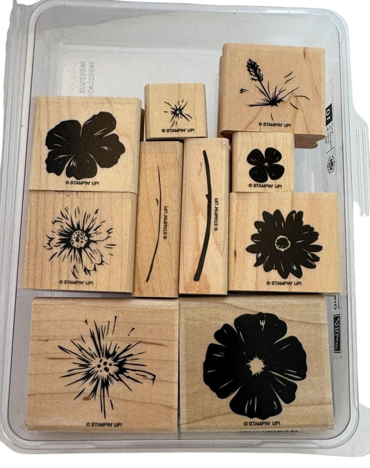 Stampin Up Wood Rubber Stamps Greenhouse Garden Two-Step Flowers Garden Set 10