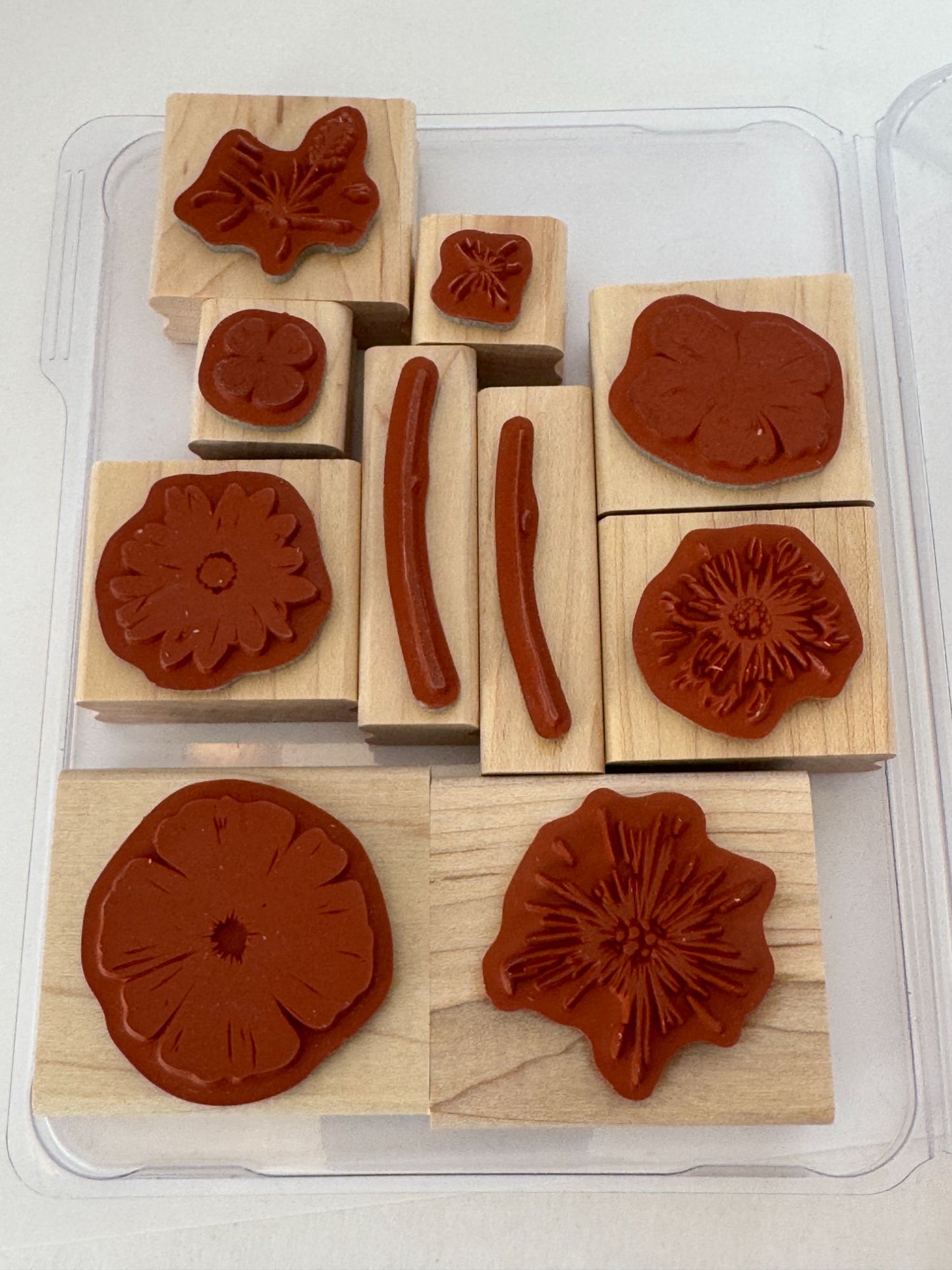 Stampin Up Wood Rubber Stamps Greenhouse Garden Two-Step Flowers Garden Set 10