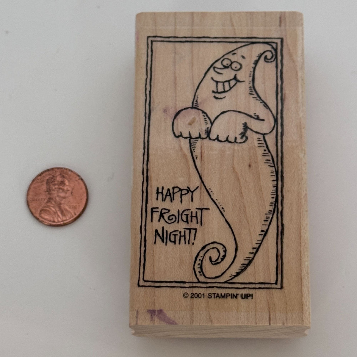 Stampin Up Rubber Stamp Happy Fright Night Ghost Halloween Card Making Words Sentiment Friendly