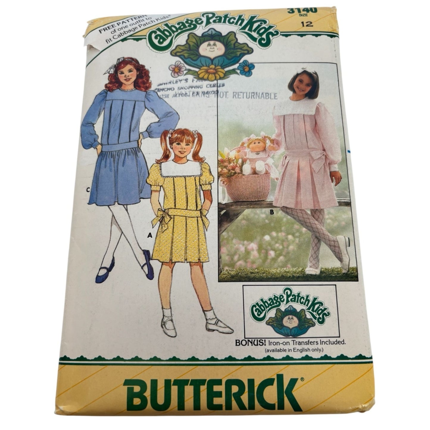 Butterick Sewing Pattern 3140 Cabbage Patch Kids Doll Girls Dress Vintage 1980s