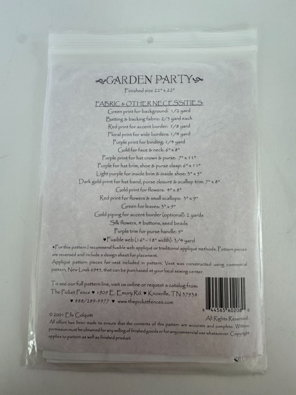 The Picket Fence Quilt and Embroidery Pattern Garden Party Wall Hanging Fashion