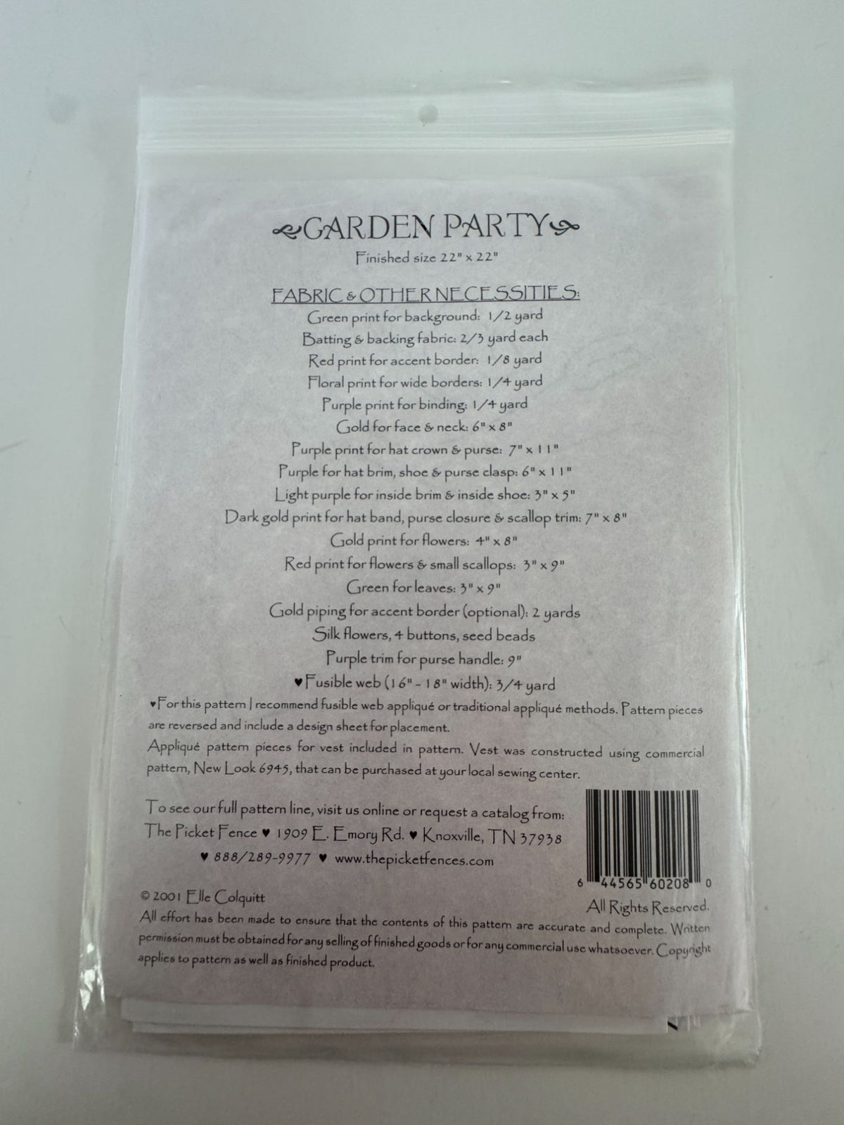 The Picket Fence Quilt and Embroidery Pattern Garden Party Wall Hanging Fashion