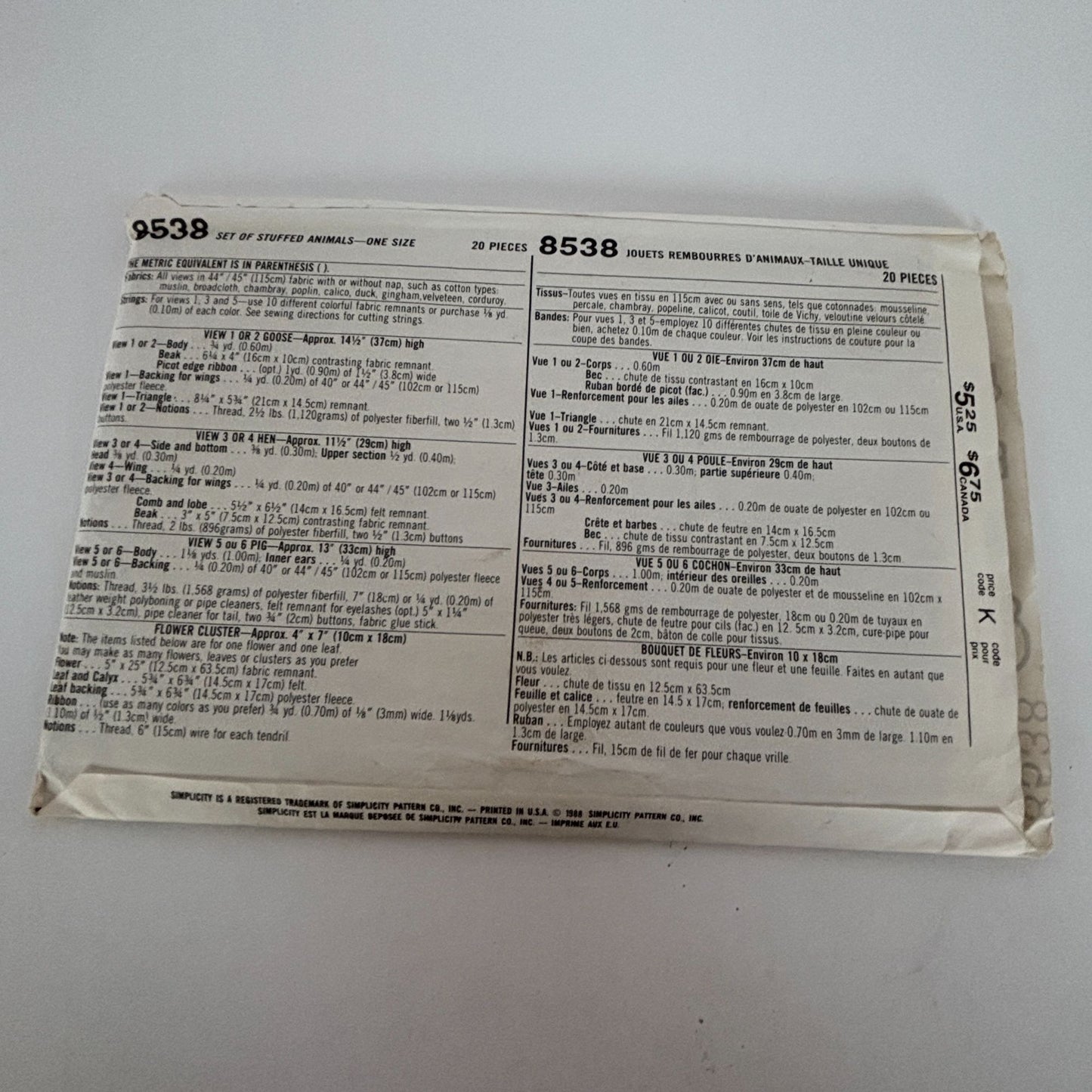 Simplicity Crafts Sewing Pattern 8538: Stuffed Animals