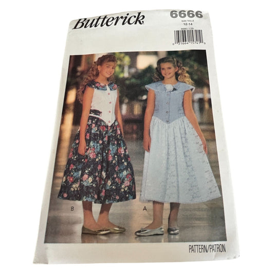 Butterick Sewing Pattern 6666 Girls Dress 90s Spring Summer Party Easy 12 14 Uncut