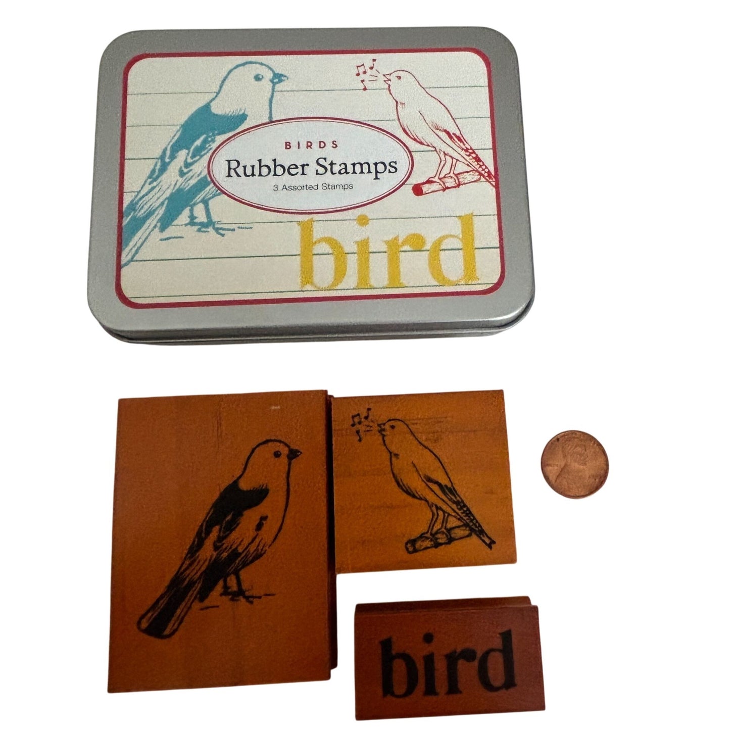 Cavallini Rubber Stamp Set Bird Illustrations Vintage Style Nature Cardmaking Scrapbooking Journaling Wood Mounted