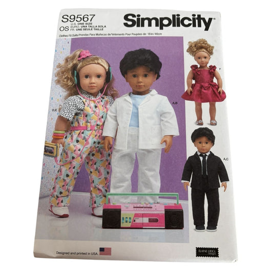 Simplicity Sewing Pattern S9567 18" Doll Clothes Doctor Nurse Scrubs Suit Dress