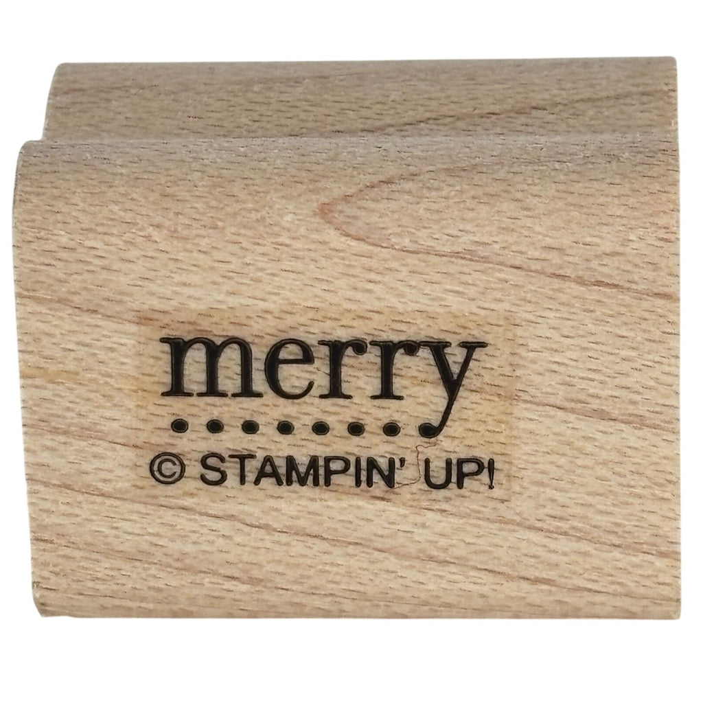 Stampin Up Rubber Stamp Merry Cardmaking Word Sentiment Small Holidays Christmas Tiny