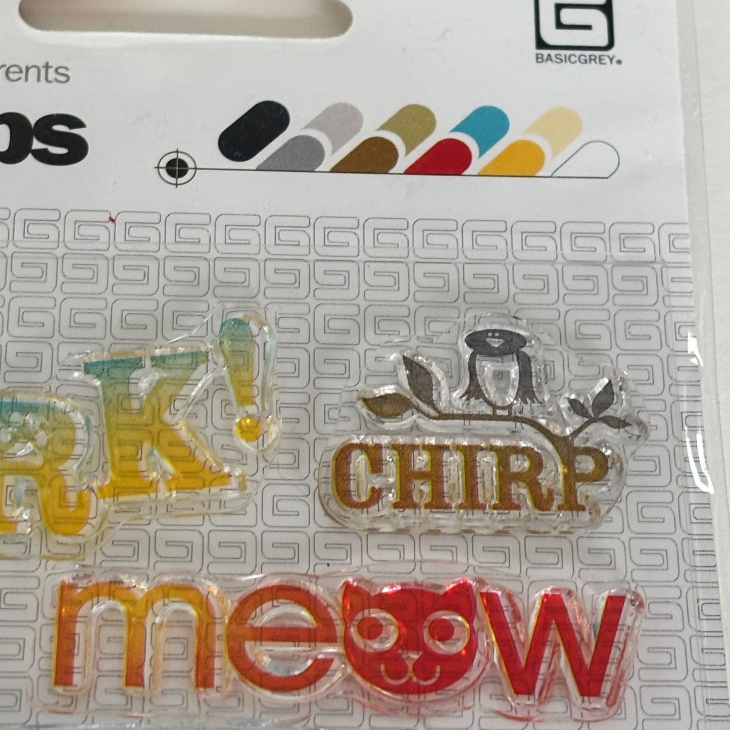 BasicGrey Bitsy Clear Stamps Set Animal Sound Bark Meow Chirp Squeak Pet Dog Cat Bird Snake