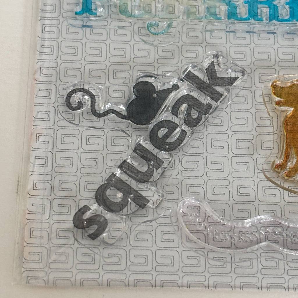 BasicGrey Bitsy Clear Stamps Set Animal Sound Bark Meow Chirp Squeak Pet Dog Cat Bird Snake