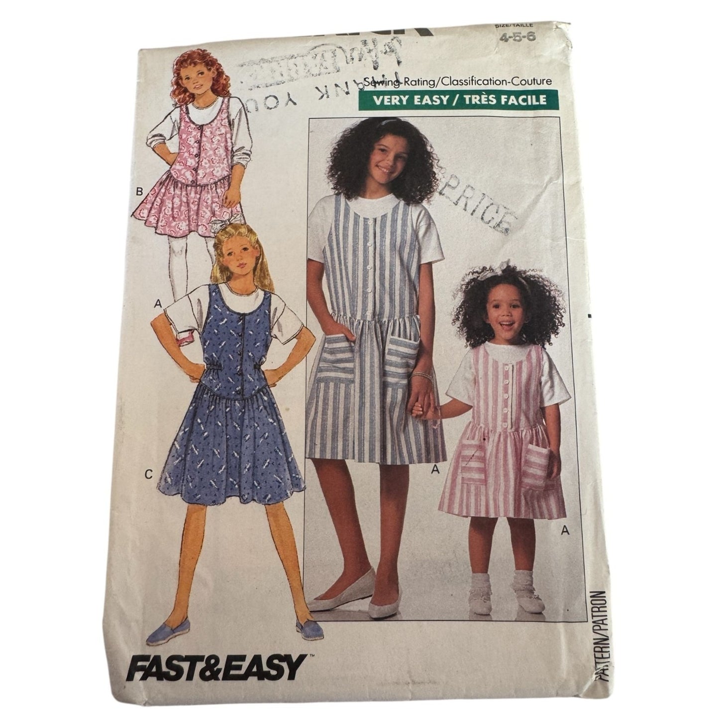 Vintage 80s Girls Jumper Dress Sewing Pattern Butterick 6480 Summer Casual 4-6 Uncut