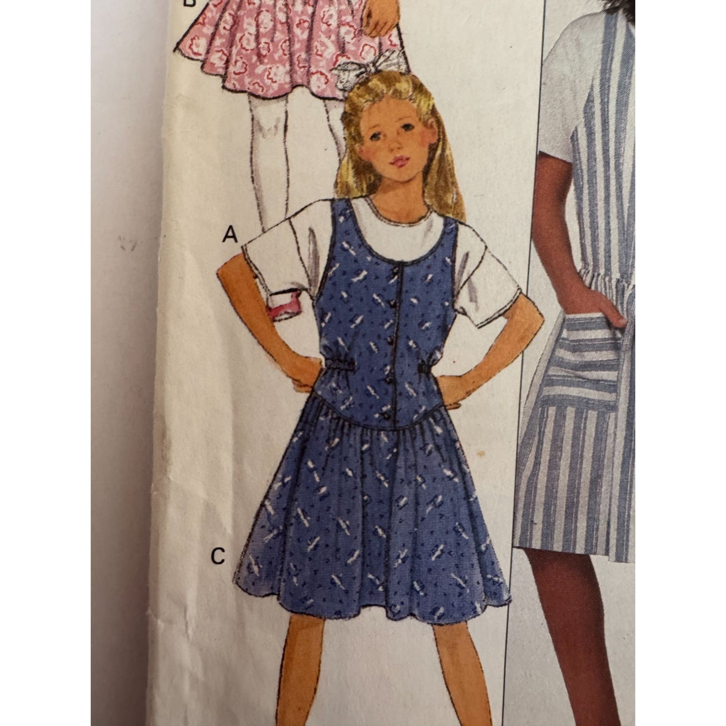 Vintage 80s Girls Jumper Dress Sewing Pattern Butterick 6480 Summer Casual 4-6 Uncut