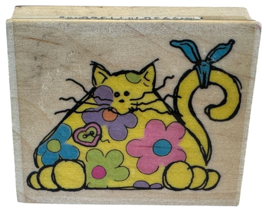 Embossing Arts Rubber Stamp Petals the Cat Hippie Flower Power Whimsical Animal