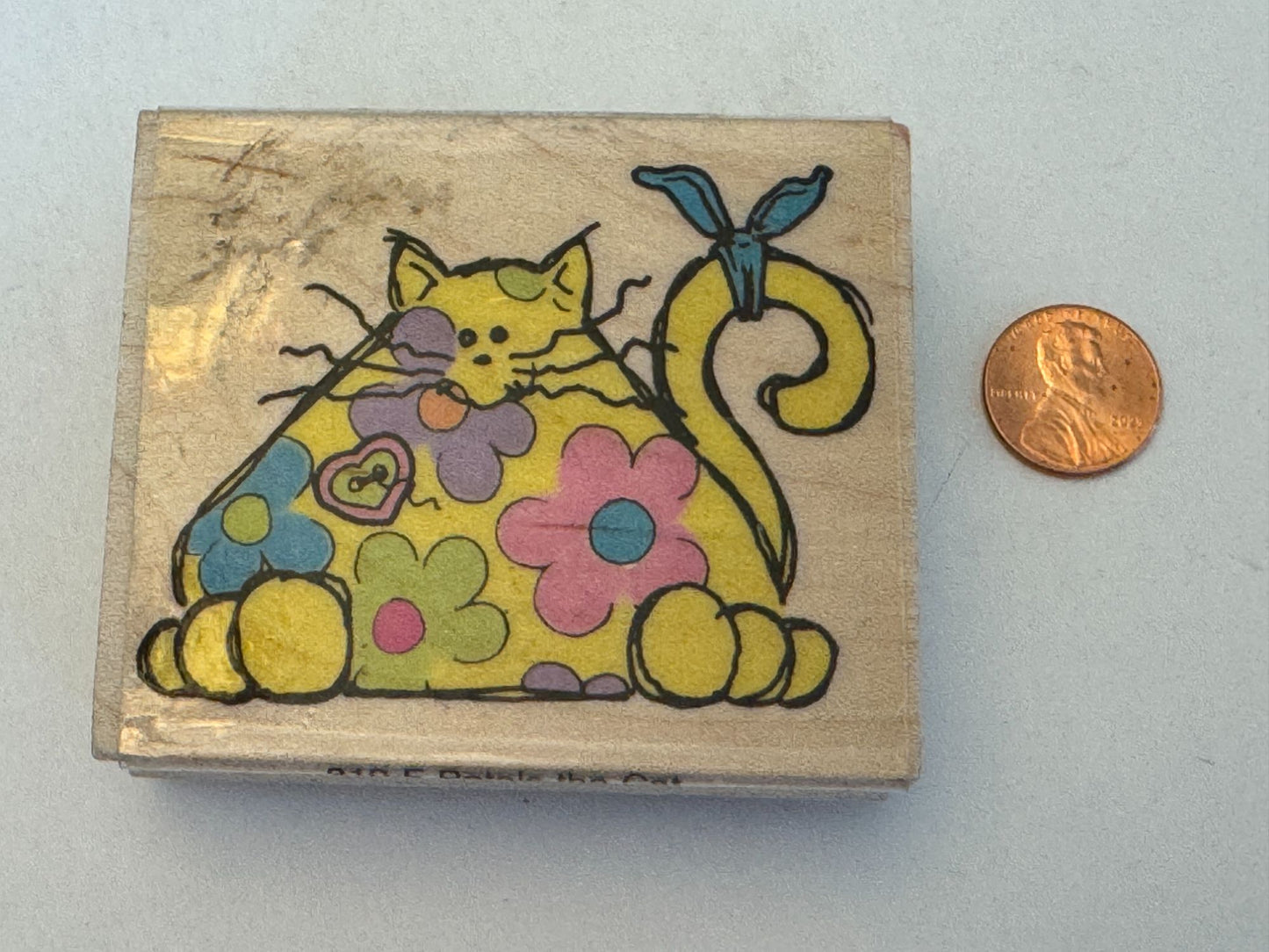 Embossing Arts Rubber Stamp Petals the Cat Hippie Flower Power Whimsical Animal