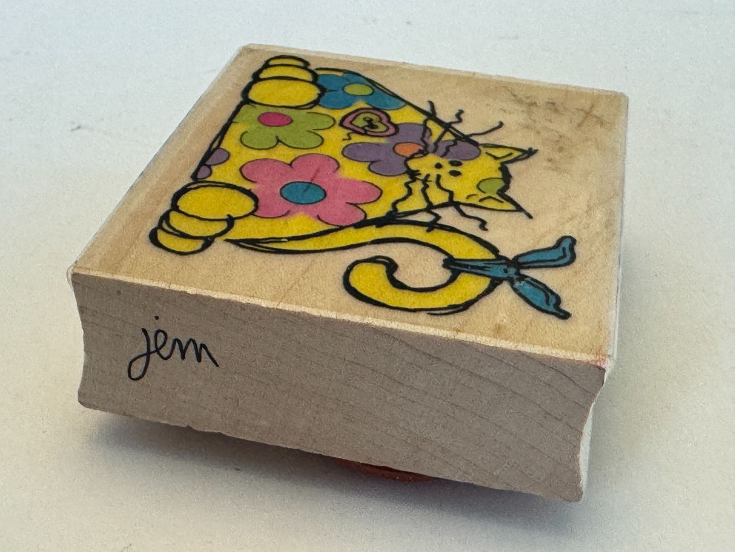 Embossing Arts Rubber Stamp Petals the Cat Hippie Flower Power Whimsical Animal