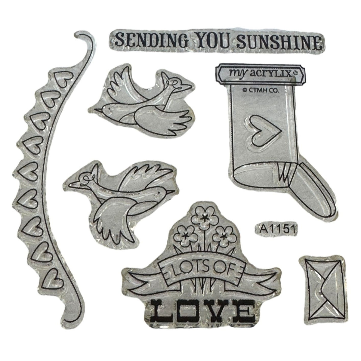 CTMH My Acrylix Acrylic Stamp Set Lots of Love Occasions Letter Writing Mailbox