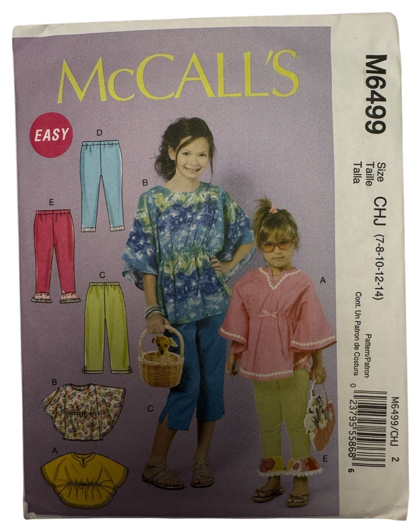 McCalls Sewing Pattern M6499 Girls Tops Pants Leggings Easy 7 8 10 12 14 Summer