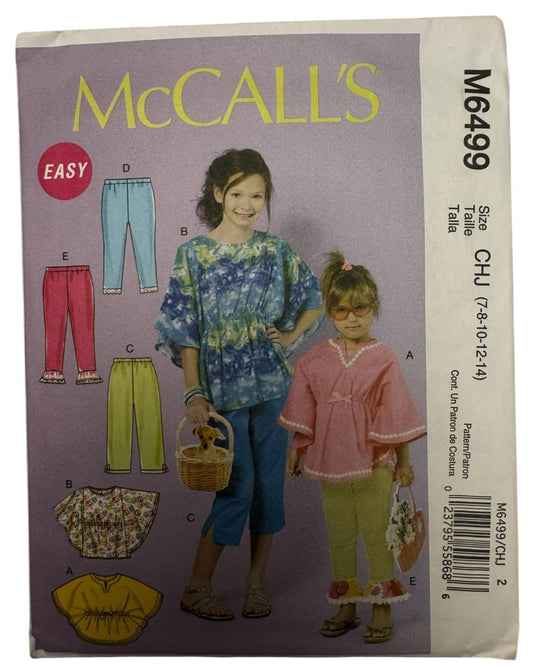 McCalls Sewing Pattern M6499 Girls Tops Pants Leggings Easy 7 8 10 12 14 Summer