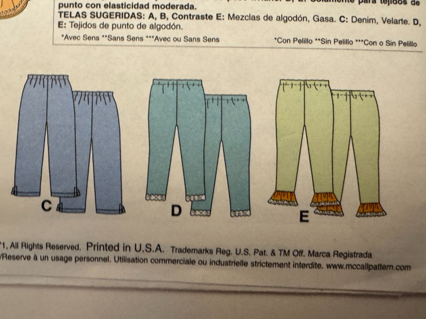 McCalls Sewing Pattern M6499 Girls Tops Pants Leggings Easy 7 8 10 12 14 Summer