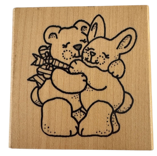 Azadi Earles Rubber Stamp Hugging Teddy Bear Bunny Rabbit Toys Craft Cardmaking