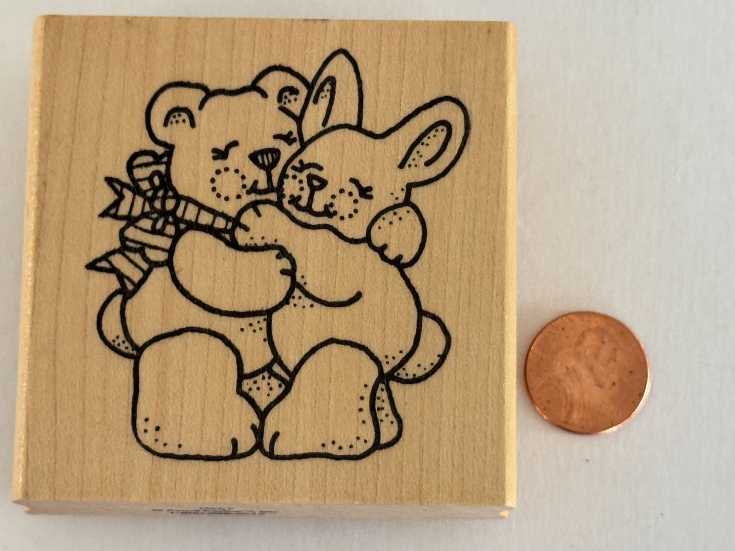 Azadi Earles Rubber Stamp Hugging Teddy Bear Bunny Rabbit Toys Craft Cardmaking