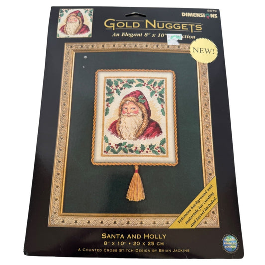 Dimensions Counted Cross Stitch Kit Santa and Holly Gold Nuggets Christmas 8679