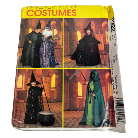 McCalls Sewing Pattern P322 Boys Girls Kids Halloween Costume Wizard Witch Uncut