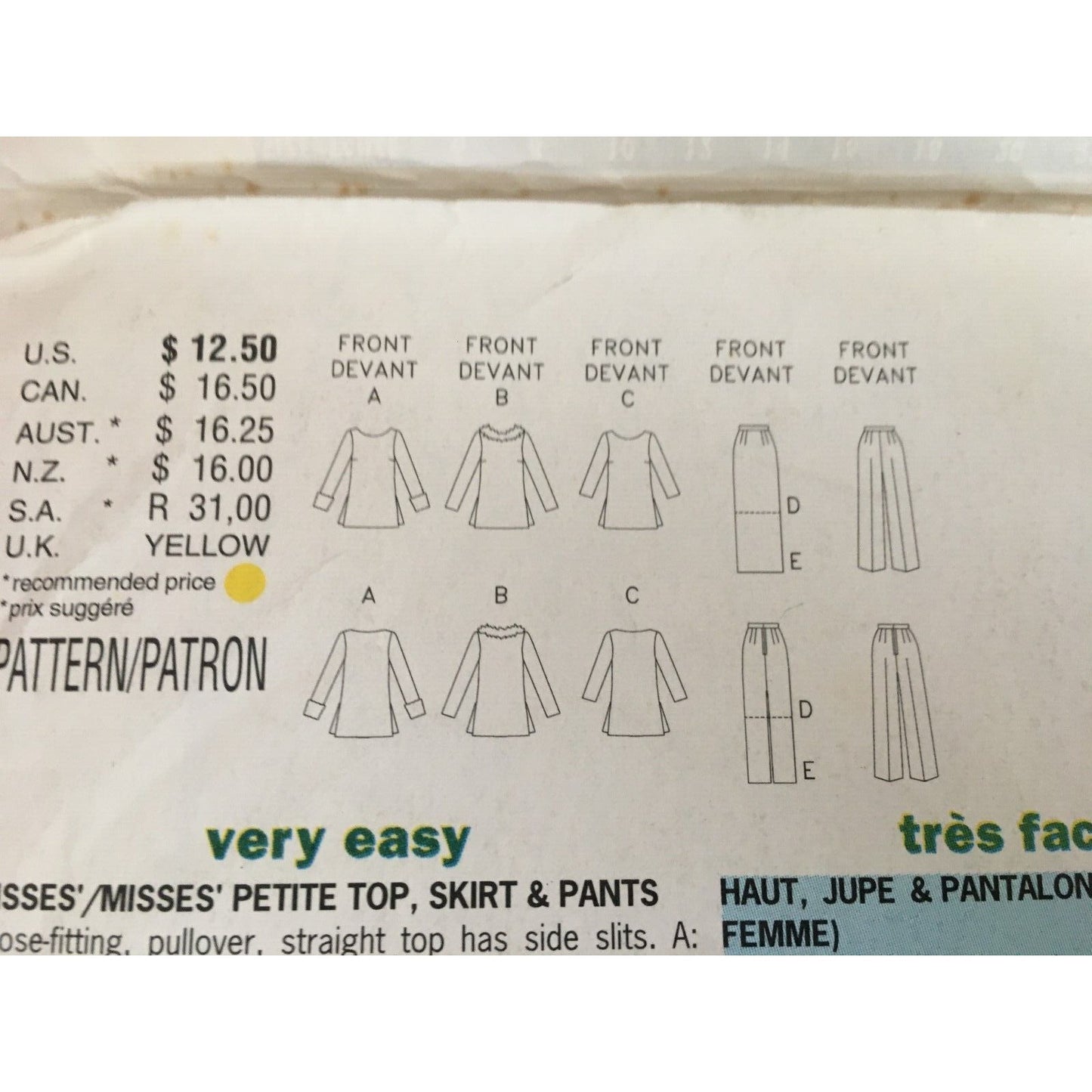Butterick Sewing Pattern 6264 Capsule Wardrobe Top Skirt Pants Work 90s 12-16 UC