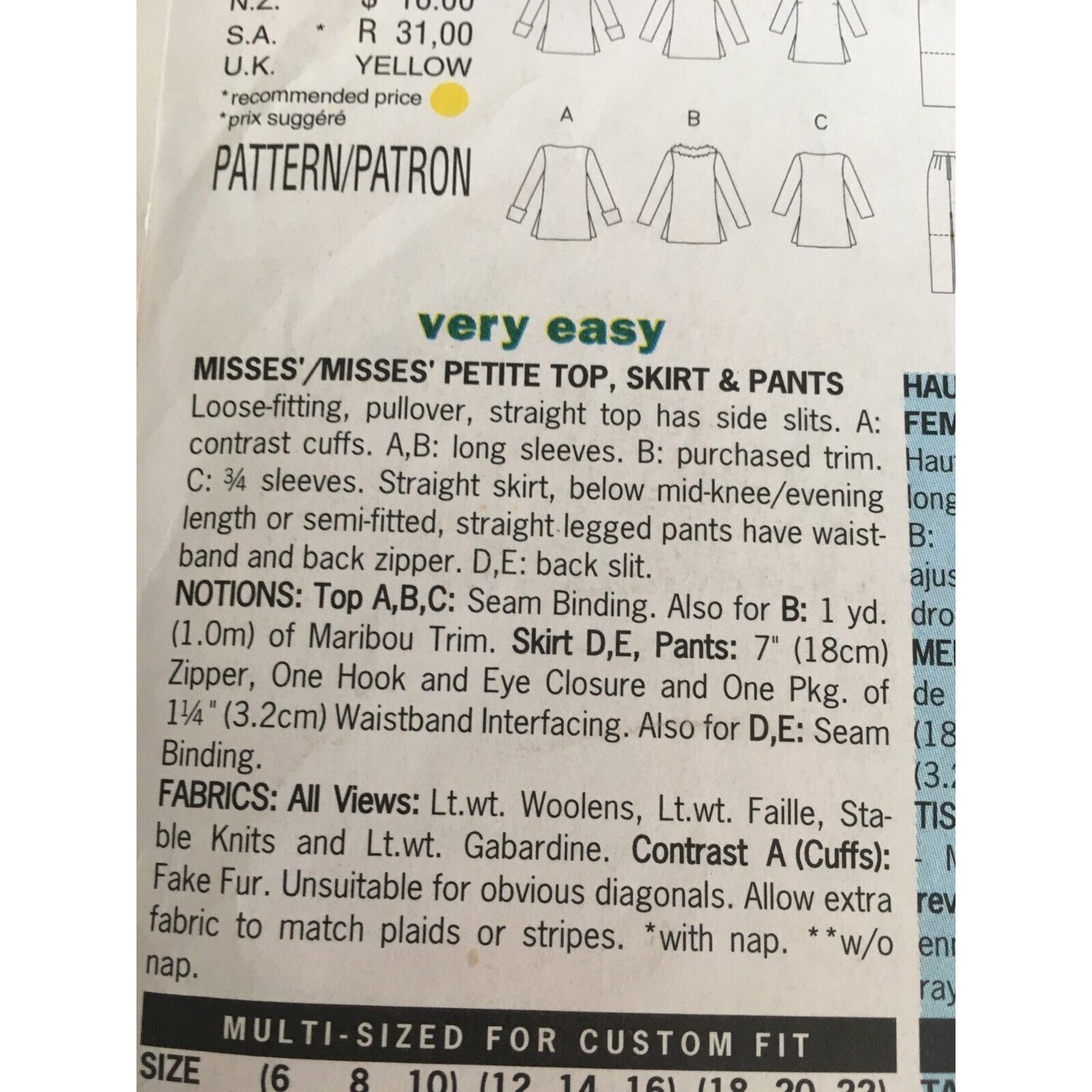 Butterick Sewing Pattern 6264 Capsule Wardrobe Top Skirt Pants Work 90s 12-16 UC