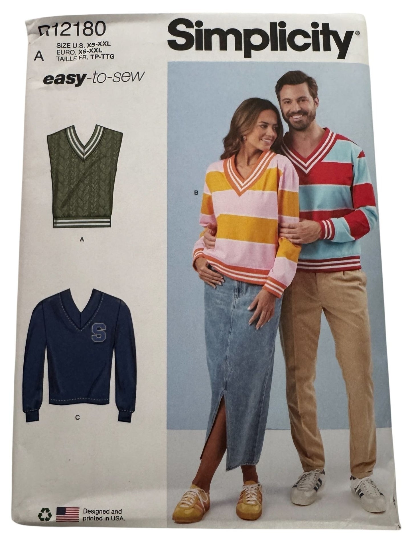 Simplicity Sewing Pattern R12180 Knit Vest and Tops Fall Easy Unisex XS-XXL UC