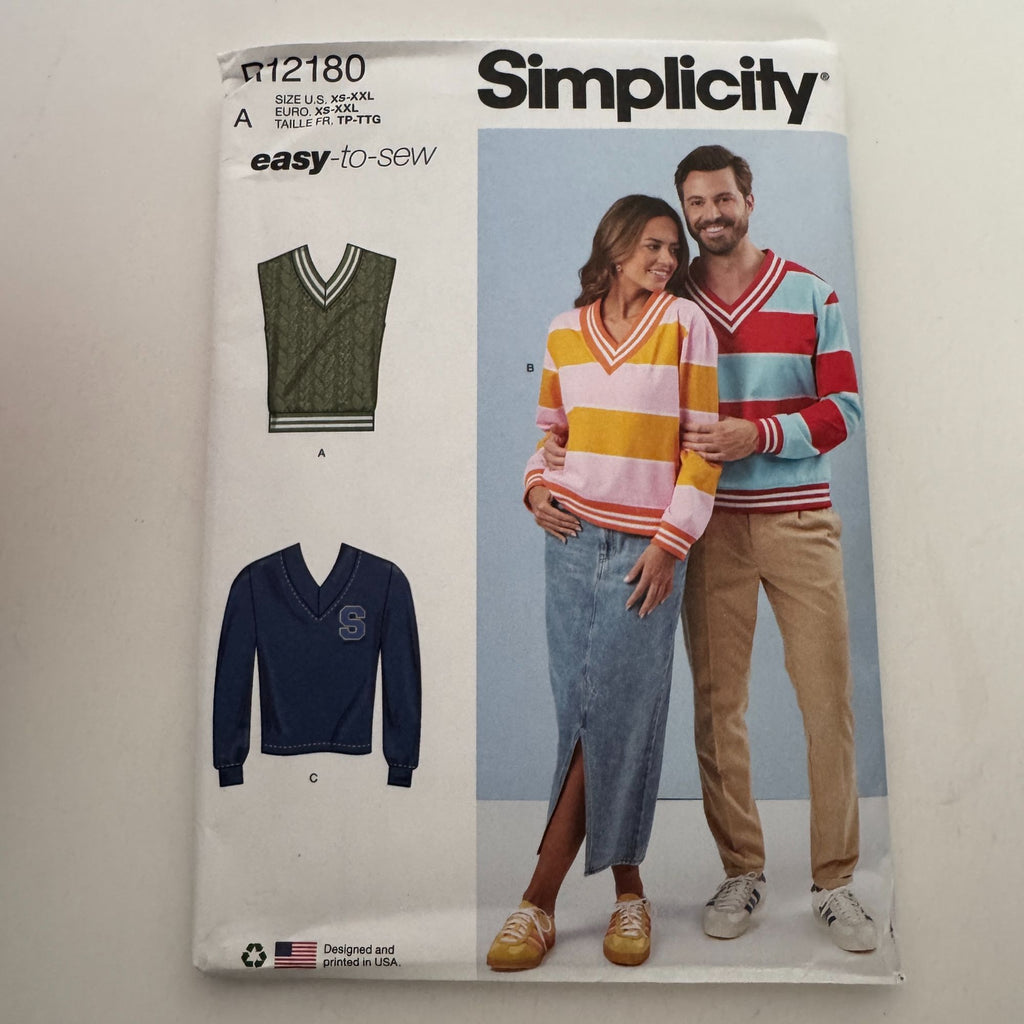Simplicity Sewing Pattern R12180 Knit Vest and Tops Fall Easy Unisex XS-XXL UC