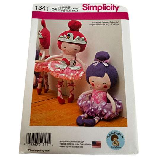 Simplicity Sewing Pattern 1341 Stuffed Doll Ballerina Tutu Dress Toy UC 22.5 In