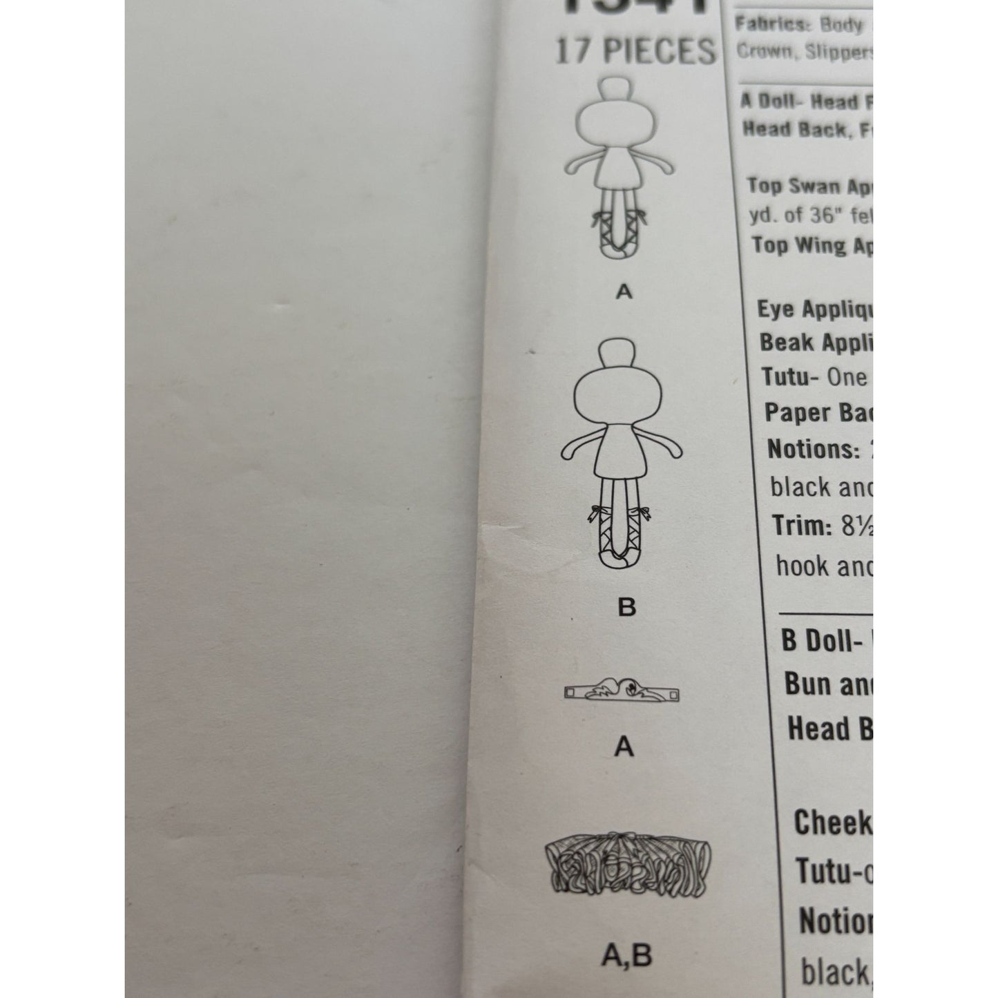 Simplicity Sewing Pattern 1341 Stuffed Doll Ballerina Tutu Dress Toy UC 22.5 In
