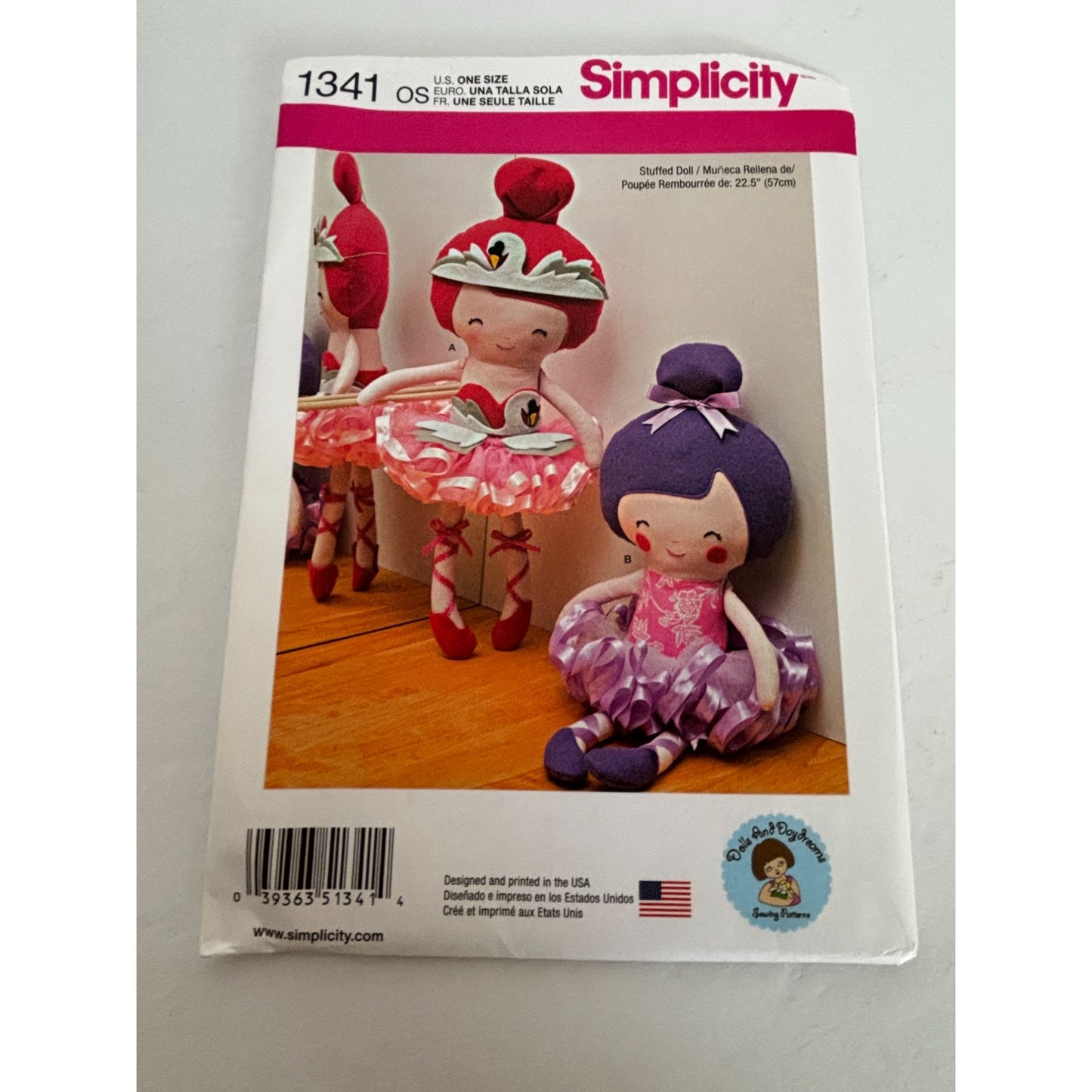 Simplicity Sewing Pattern 1341 Stuffed Doll Ballerina Tutu Dress Toy UC 22.5 In