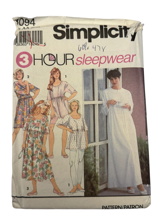 Simplicity Sewing Pattern 8094 Sleepwear Pajamas Nightgown Robe Leggings L XL UC