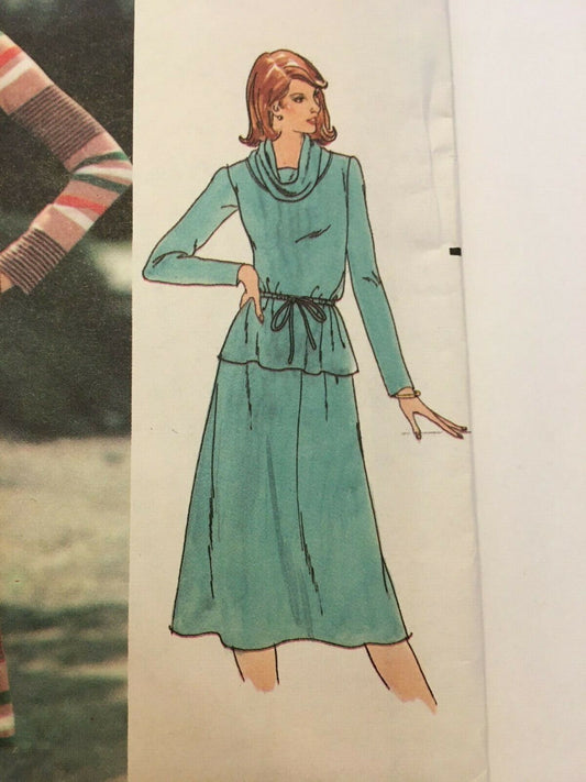 Butterick Sewing Pattern 5636 Vintage Sweater Dress Top Skirt 1970s Cowl Neck 14