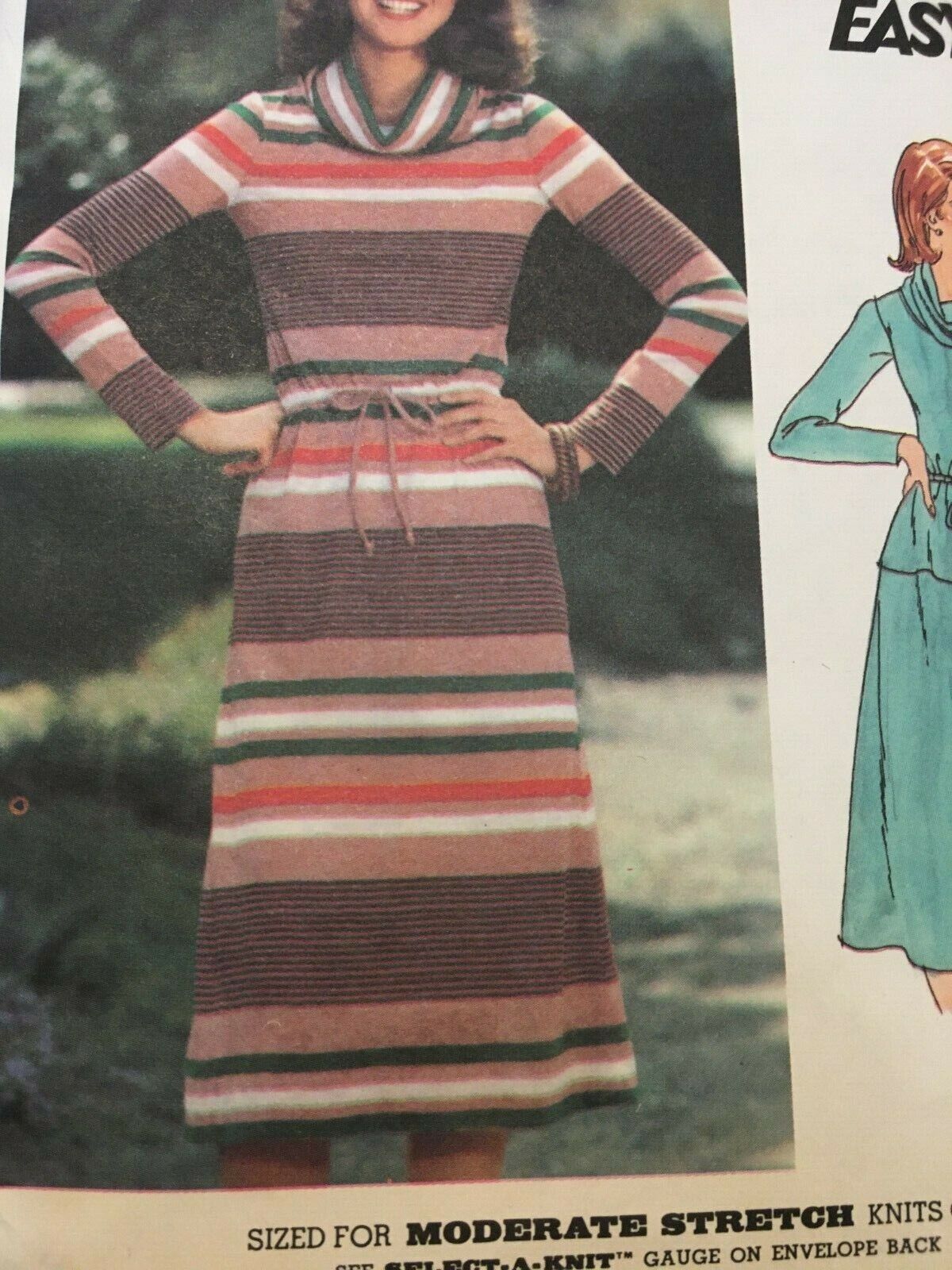 Butterick Sewing Pattern 5636 Vintage Sweater Dress Top Skirt 1970s Cowl Neck 14