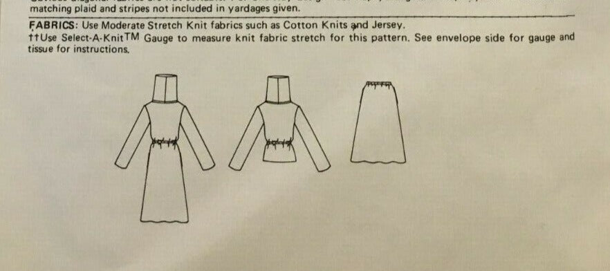 Butterick Sewing Pattern 5636 Vintage Sweater Dress Top Skirt 1970s Cowl Neck 14