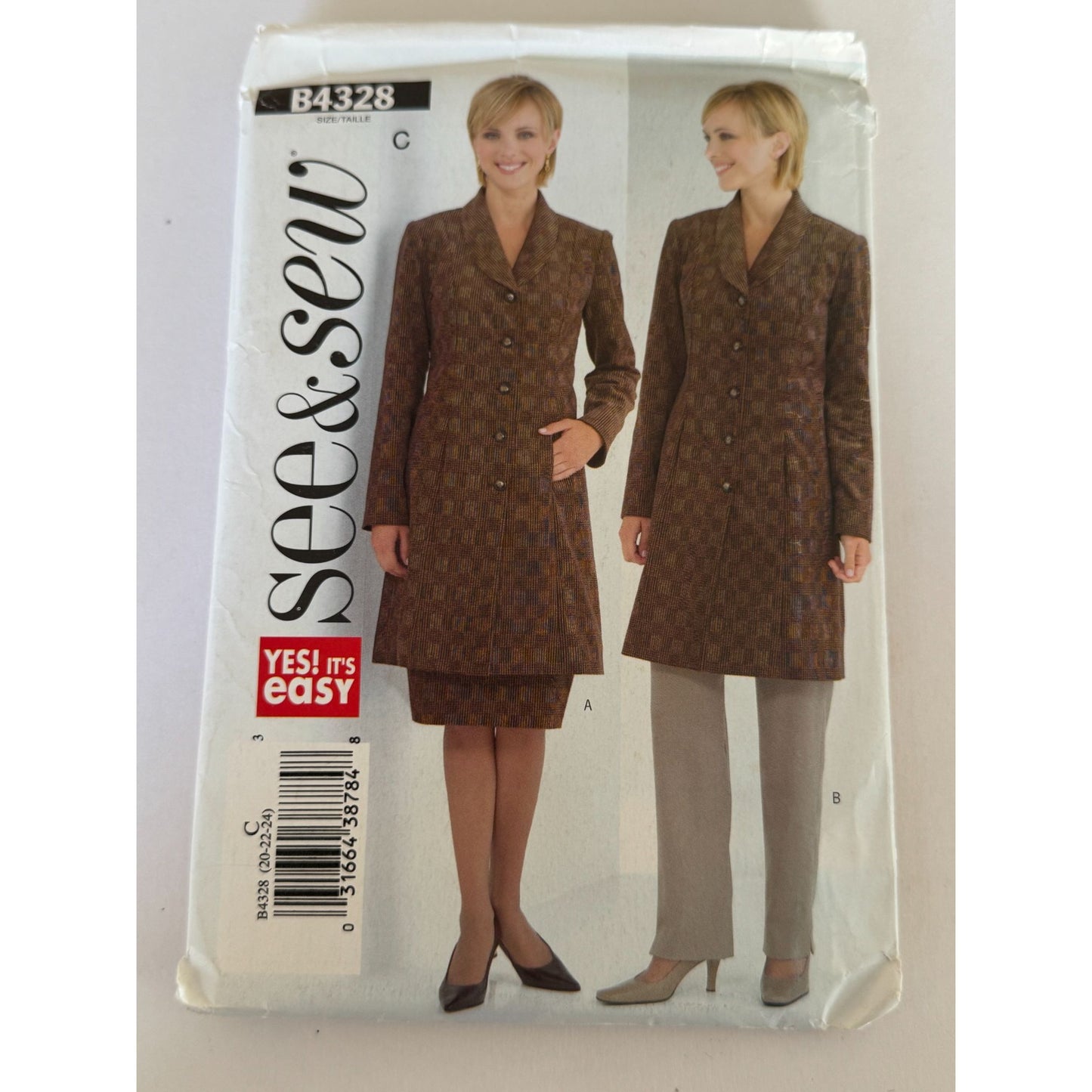 Butterick Sewing Pattern B4328 Womens Jacket Skirt Pants Suit Uncut 20-24 Easy Minimalist