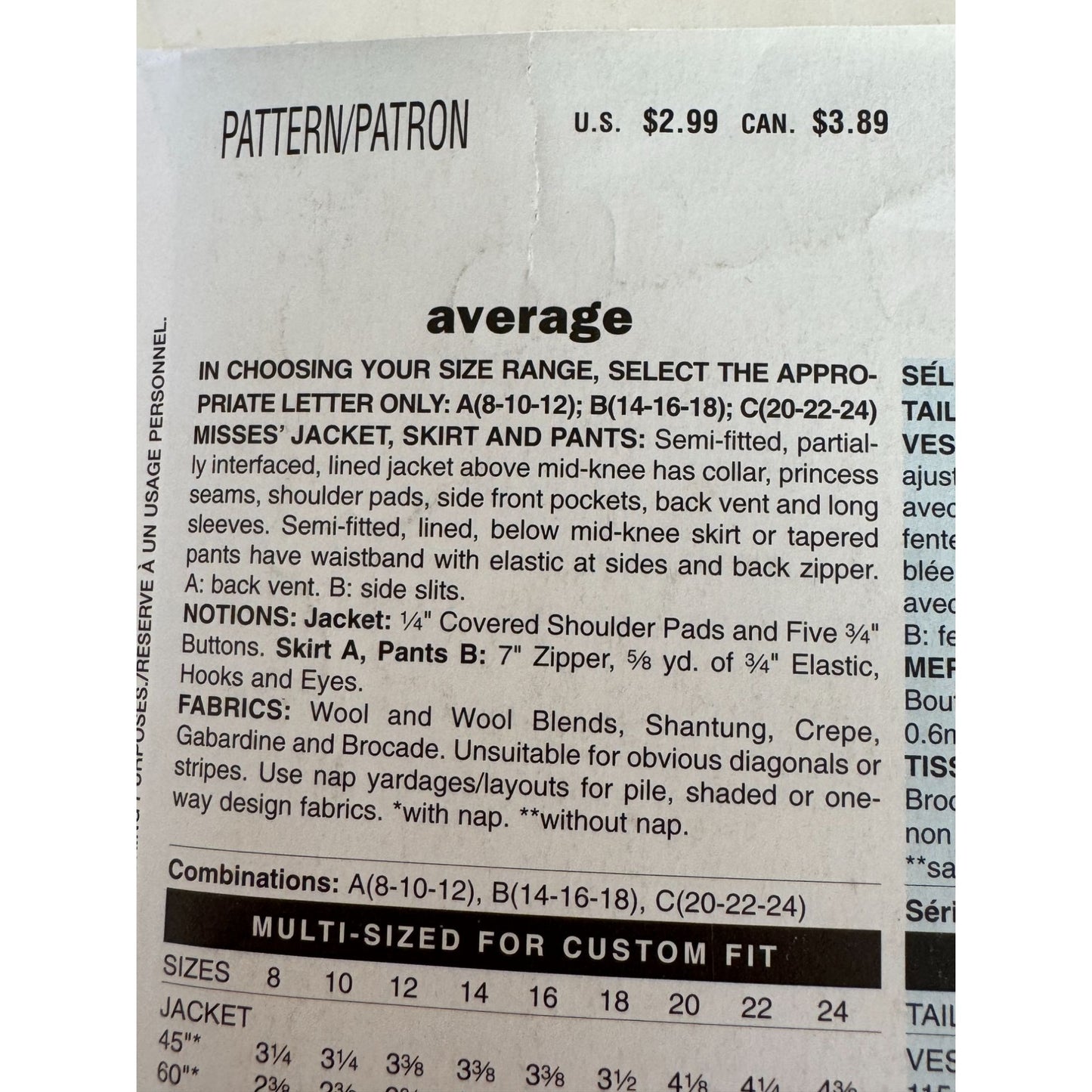 Butterick Sewing Pattern B4328 Womens Jacket Skirt Pants Suit Uncut 20-24 Easy Minimalist