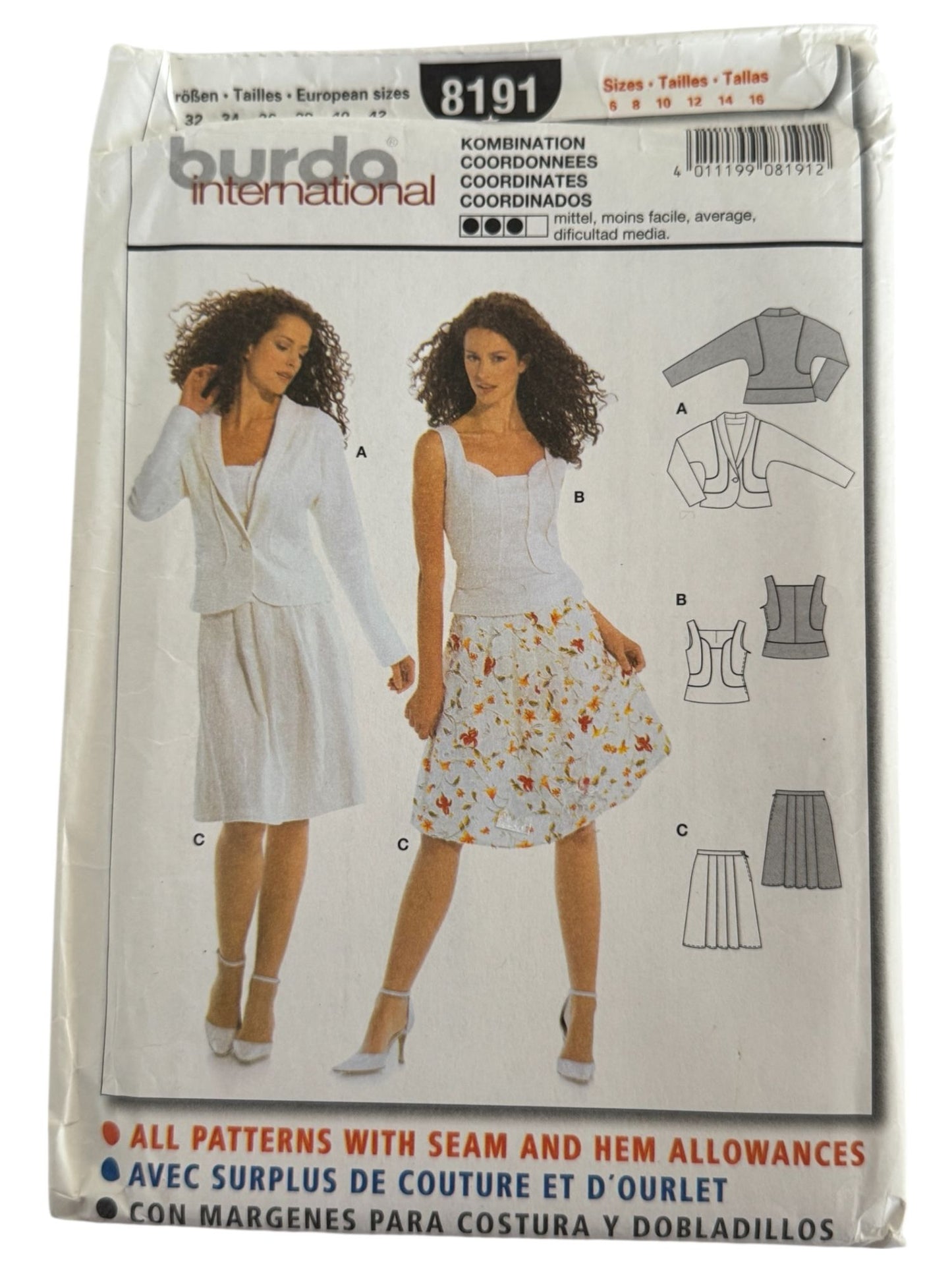 Burda Sewing Pattern 8191 Misses Coordinates Blazer Skirt Top Work Career 6-16