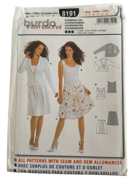Burda Sewing Pattern 8191 Misses Coordinates Blazer Skirt Top Work Career 6-16