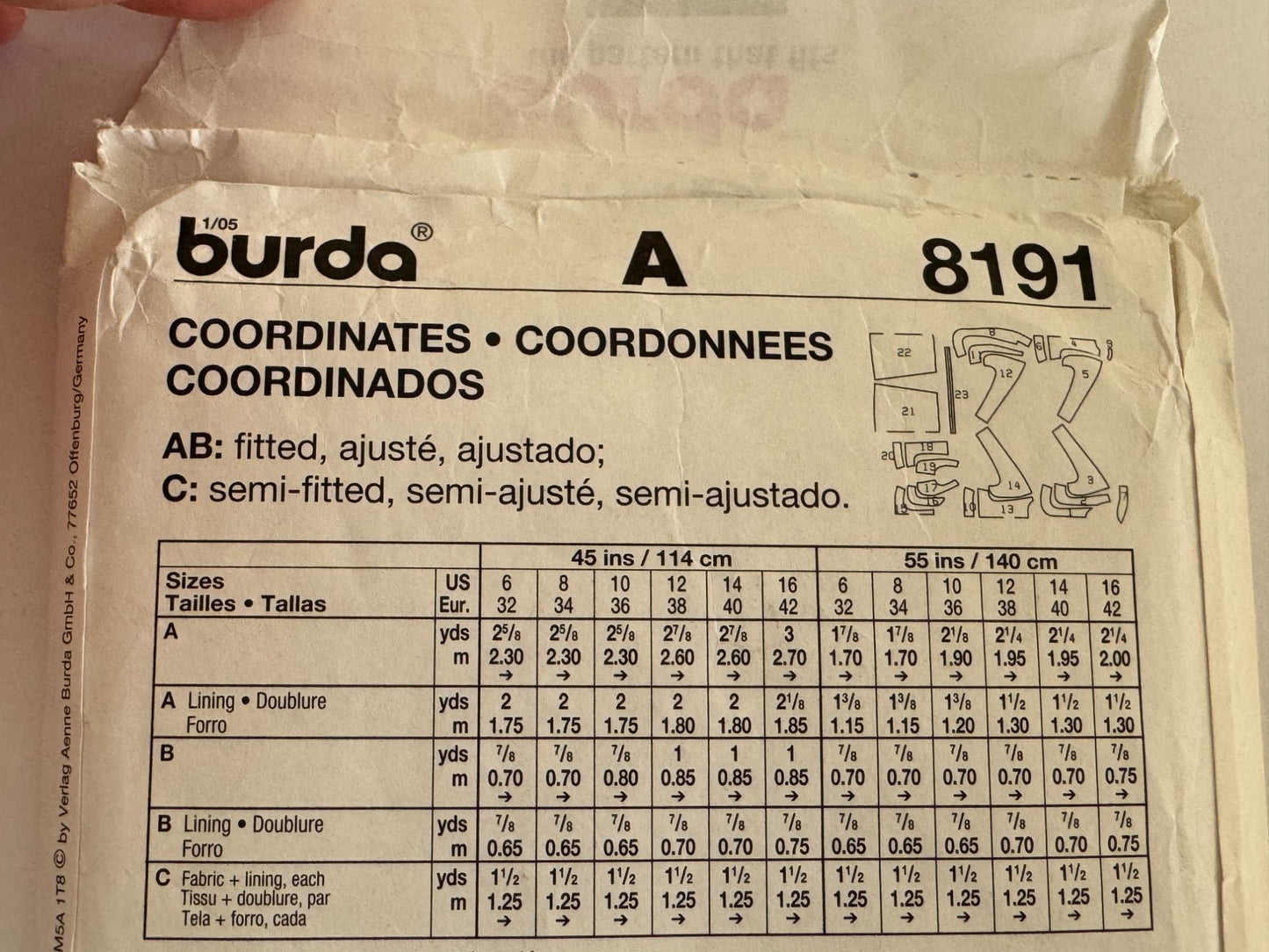Burda Sewing Pattern 8191 Misses Coordinates Blazer Skirt Top Work Career 6-16