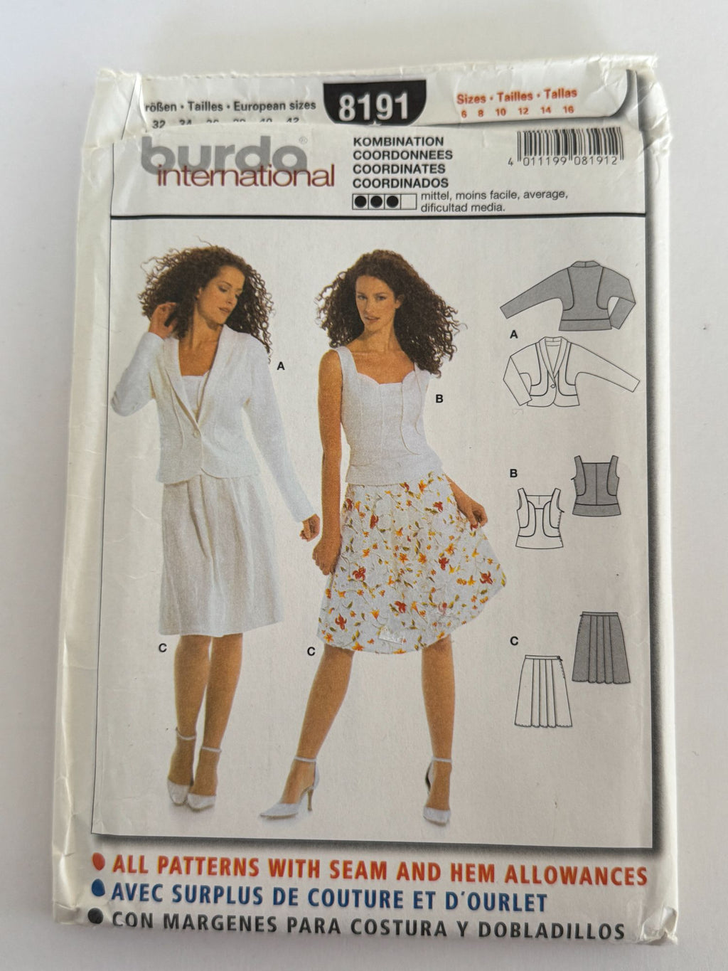 Burda Sewing Pattern 8191 Misses Coordinates Blazer Skirt Top Work Career 6-16