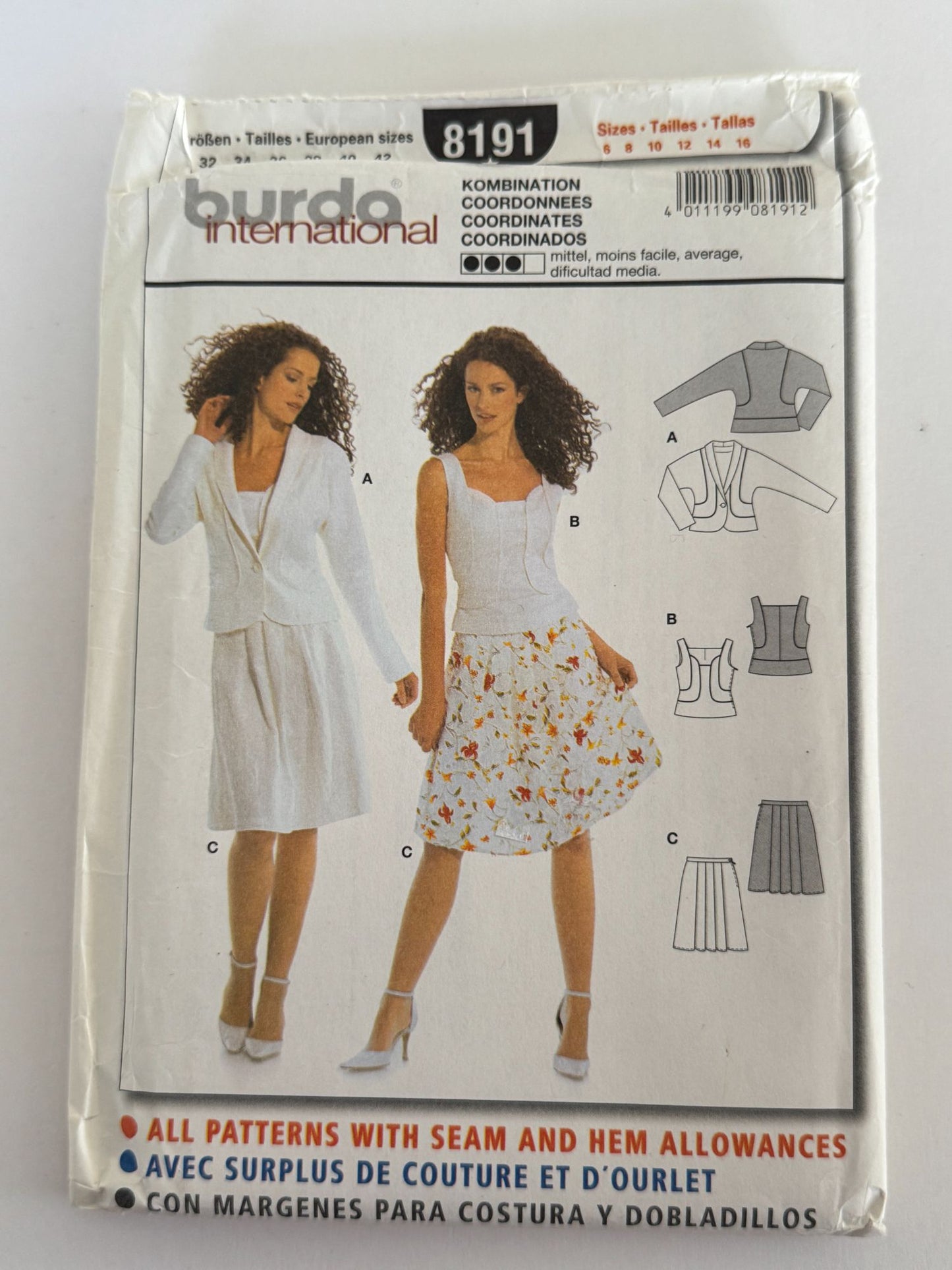 Burda Sewing Pattern 8191 Misses Coordinates Blazer Skirt Top Work Career 6-16