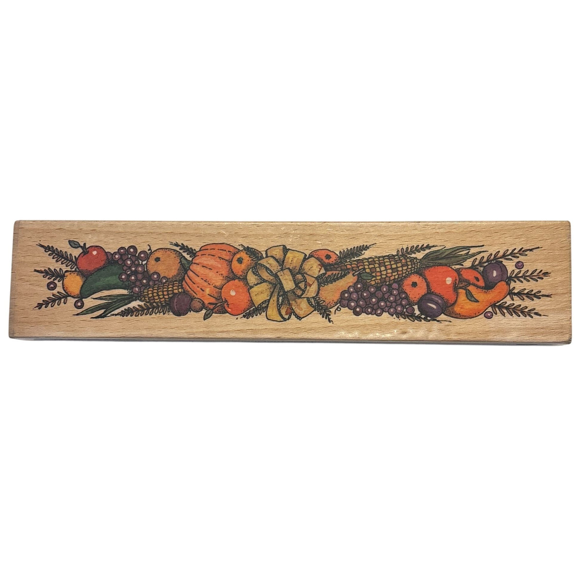 Whispers Rubber Stamp Fall Harvest Border Pumpkin Fruit Corn Autumn Thanksgiving Wood Mounted