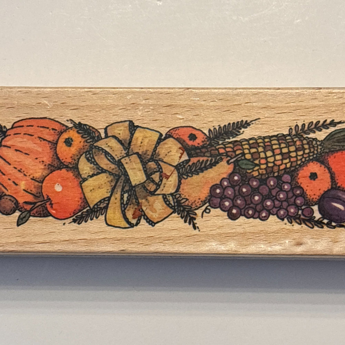 Whispers Rubber Stamp Fall Harvest Border Pumpkin Fruit Corn Autumn Thanksgiving Wood Mounted