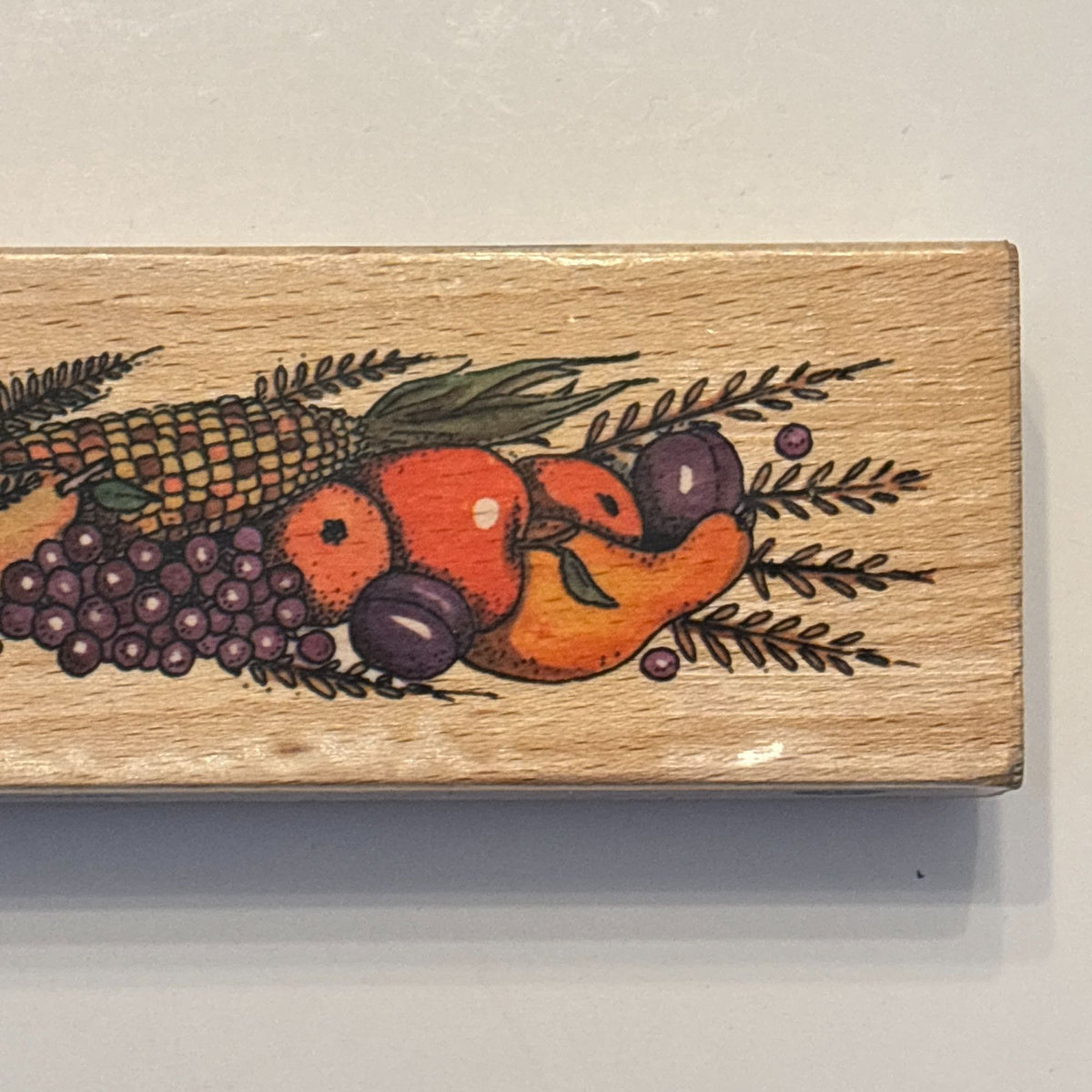 Whispers Rubber Stamp Fall Harvest Border Pumpkin Fruit Corn Autumn Thanksgiving Wood Mounted