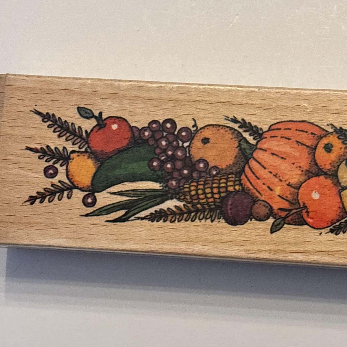 Whispers Rubber Stamp Fall Harvest Border Pumpkin Fruit Corn Autumn Thanksgiving Wood Mounted